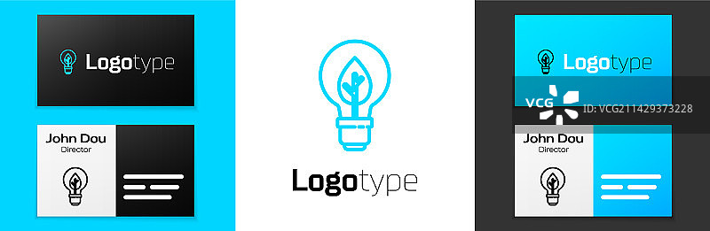 带有叶子的蓝色线条灯泡图标图片素材