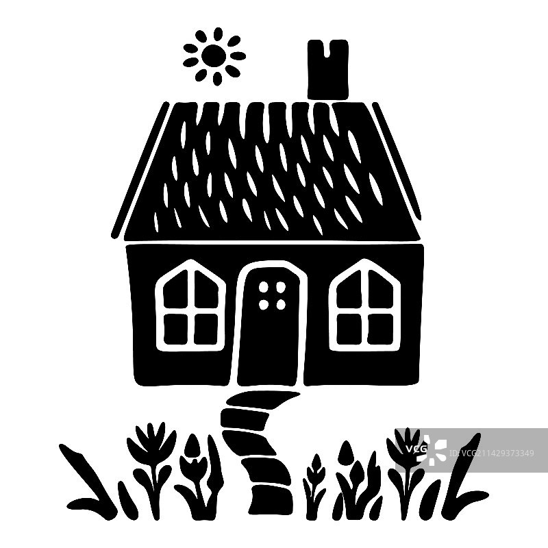 家园复古风格的可爱乡村小屋图案图片素材