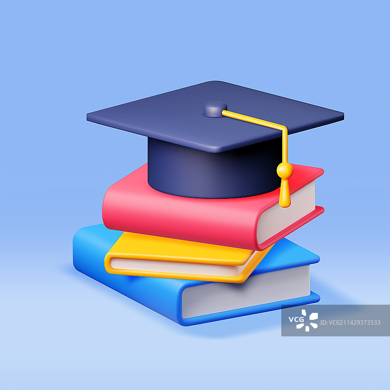 3D毕业帽和书堆图片素材