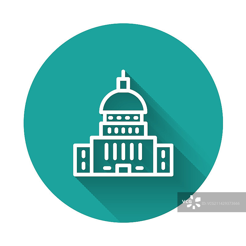 白色线条白宫图标，长阴影图片素材