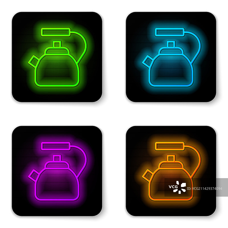 发光霓虹灯线手柄水壶图标图片素材