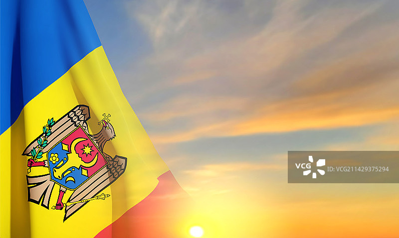 摩尔多瓦国旗与日落图片素材