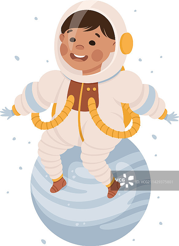 快乐的儿童宇航员坐在星球上图片素材