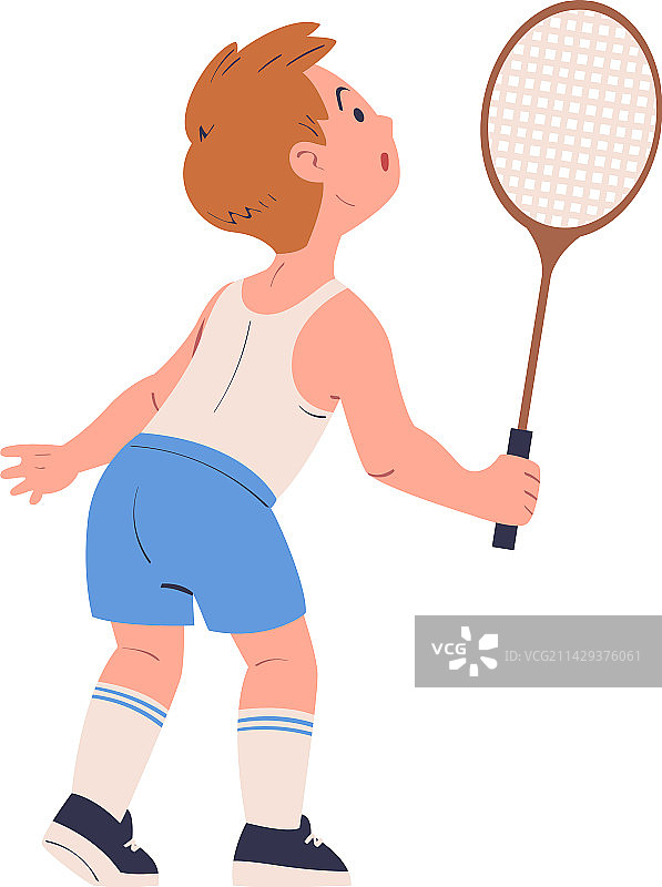 快乐的可爱男孩打网球图片素材