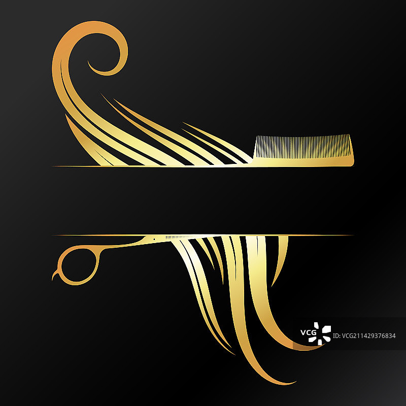 剪刀、梳子和美丽的金色卷发图片素材