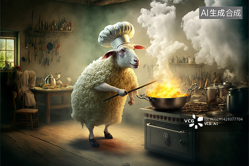 【AI数字艺术】一只羊正在做饭图片素材