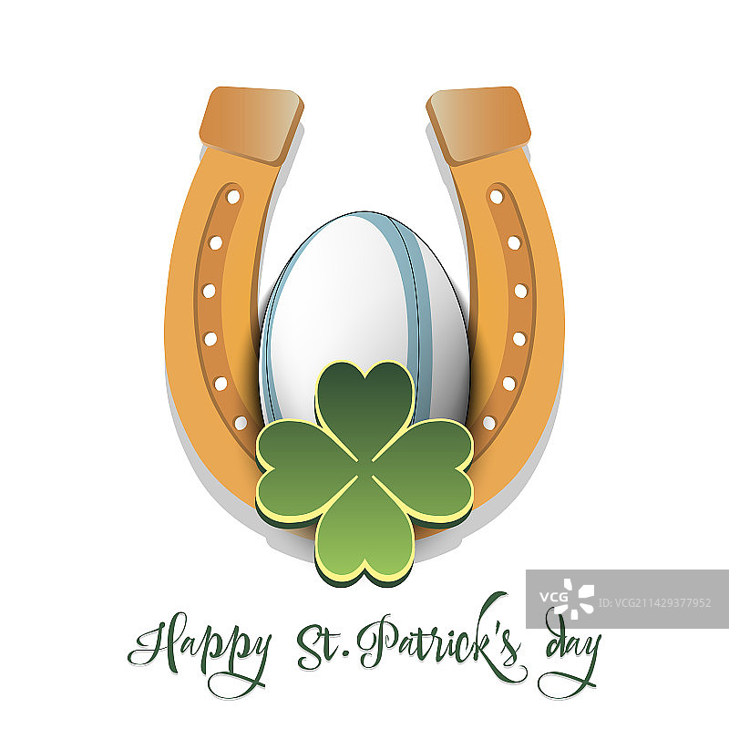 圣帕特里克节快乐：马蹄铁和橄榄球图片素材