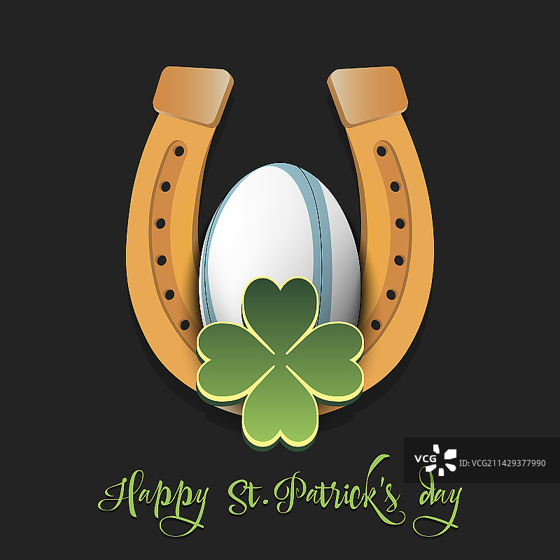 圣帕特里克节快乐：马蹄铁和橄榄球图片素材