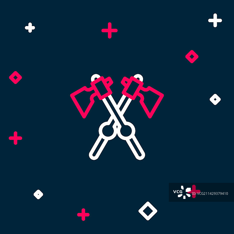 蓝色背景上隔离的划线中世纪斧头图标图片素材