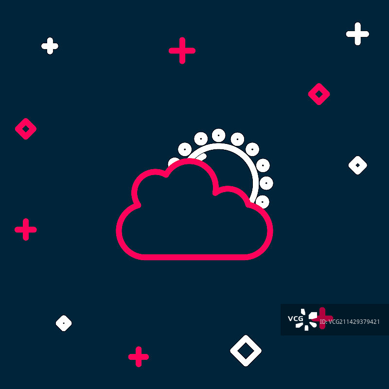 蓝色背景上的线条太阳和云天气图标图片素材