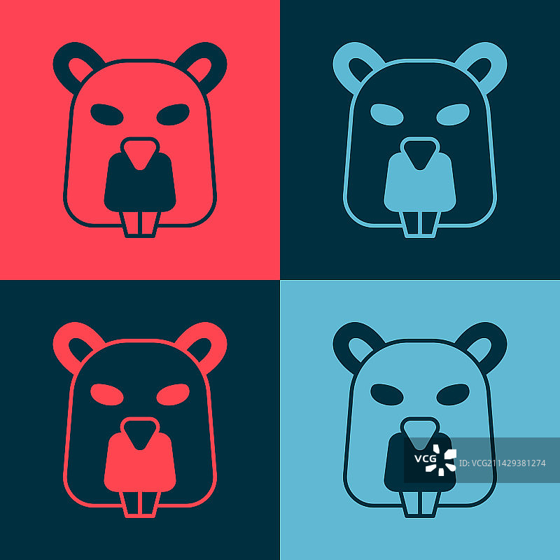 波普艺术海狸动物图标，彩色背景图片素材