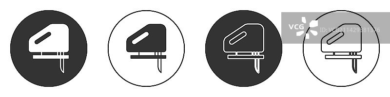 带有锋利钢刀片的黑色电动拼图图标图片素材