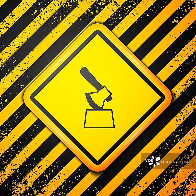 黄色背景上孤立的黑色木制斧头图标图片素材