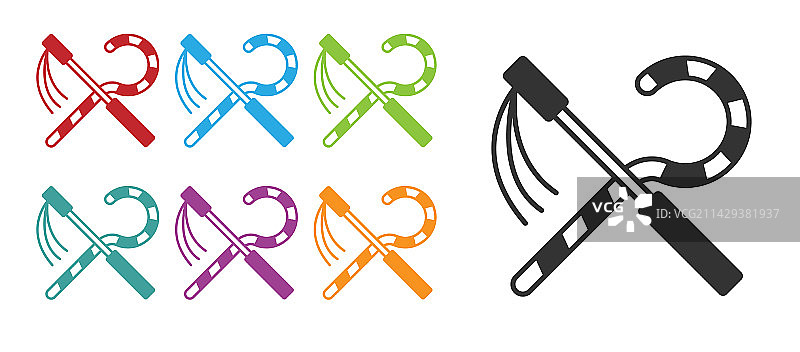 黑色弯钩和连枷图标在白色上隔离图片素材