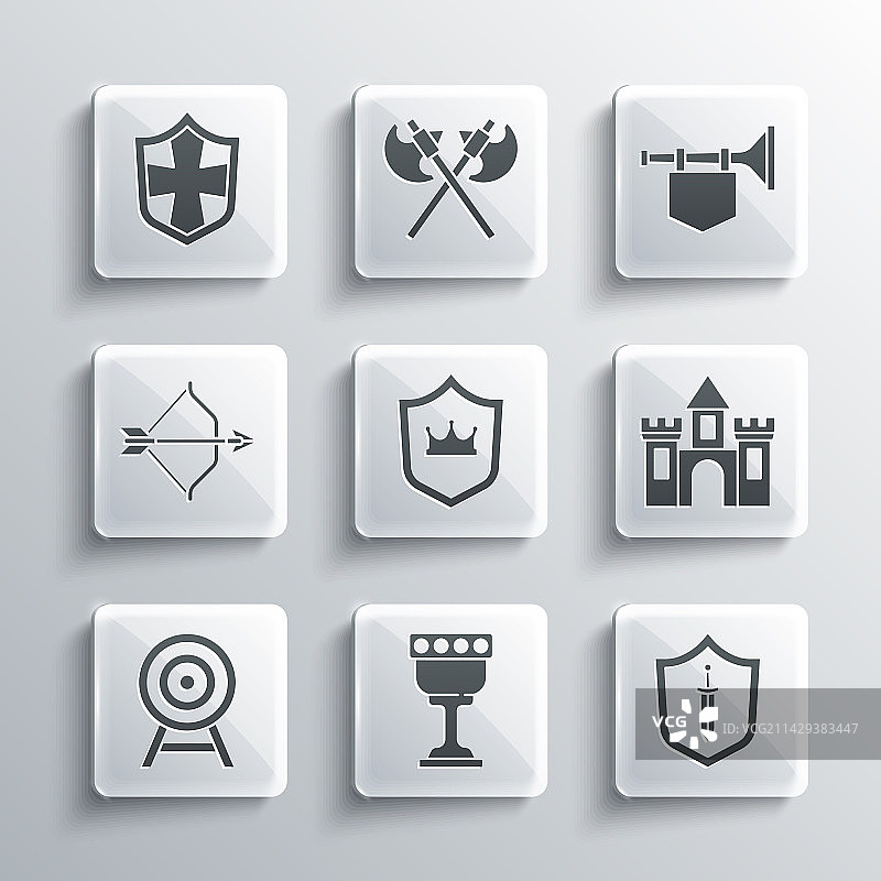 中世纪高脚杯剑盾和城堡套装图片素材