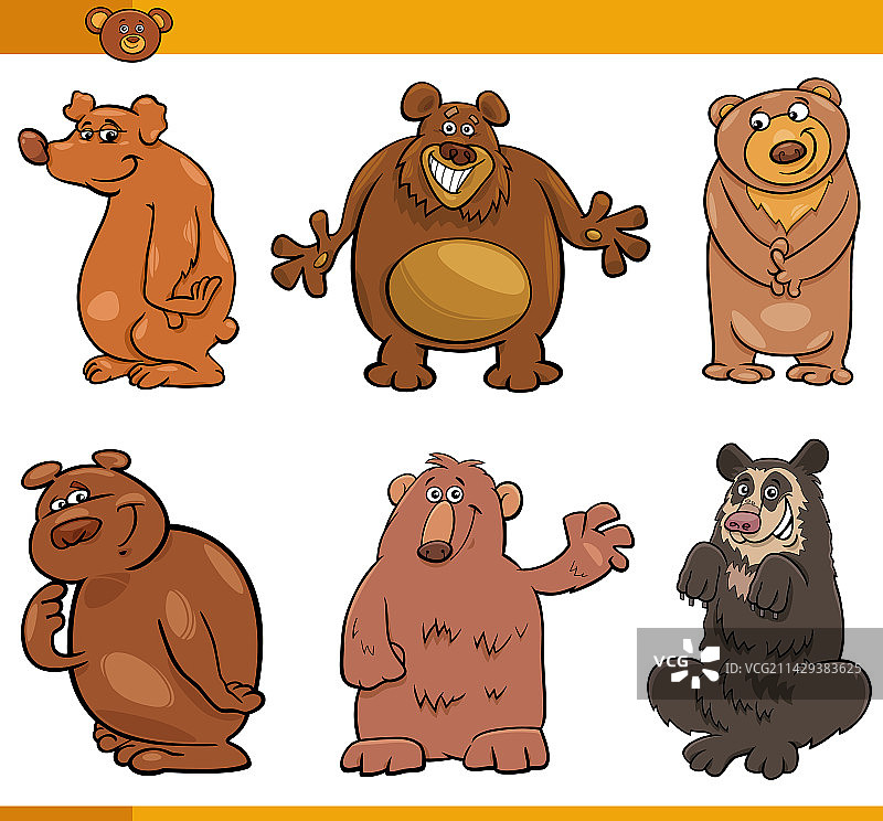 卡通滑稽熊动物漫画角色集图片素材