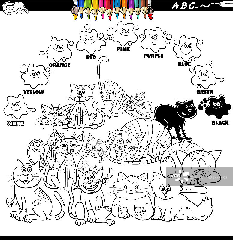 卡通猫填色书基础颜色图片素材