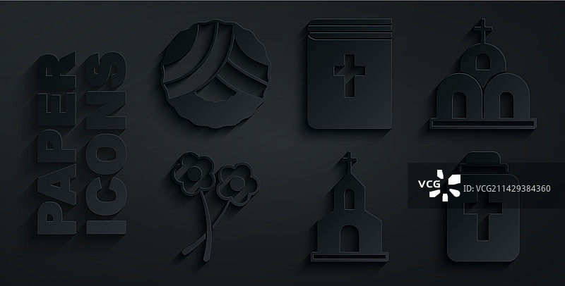 教堂建筑鲜花葬礼骨灰盒圣物套装图片素材