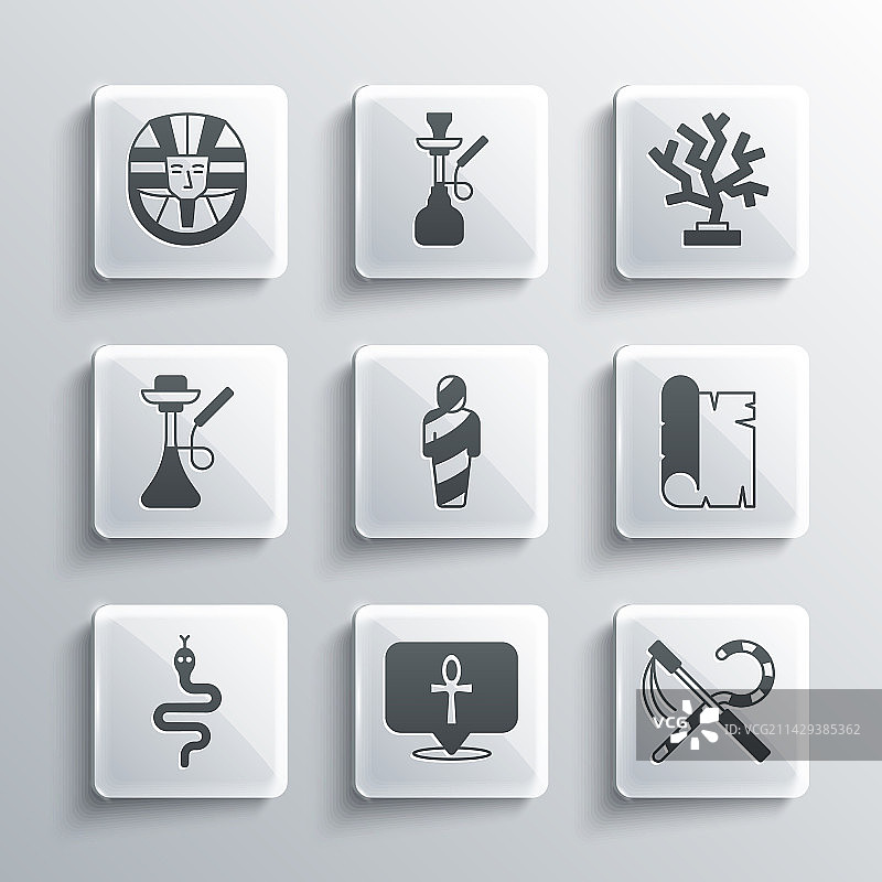 十字架、安卡、曲柄和连枷纸莎草卷轴图片素材