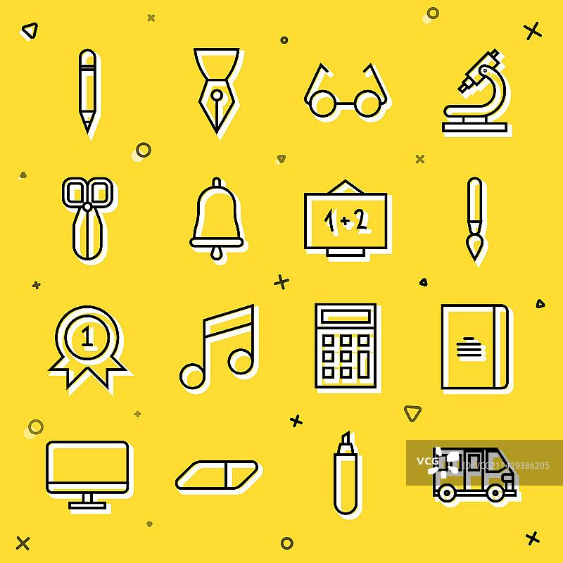 线型校车螺旋笔记本和画笔图片素材