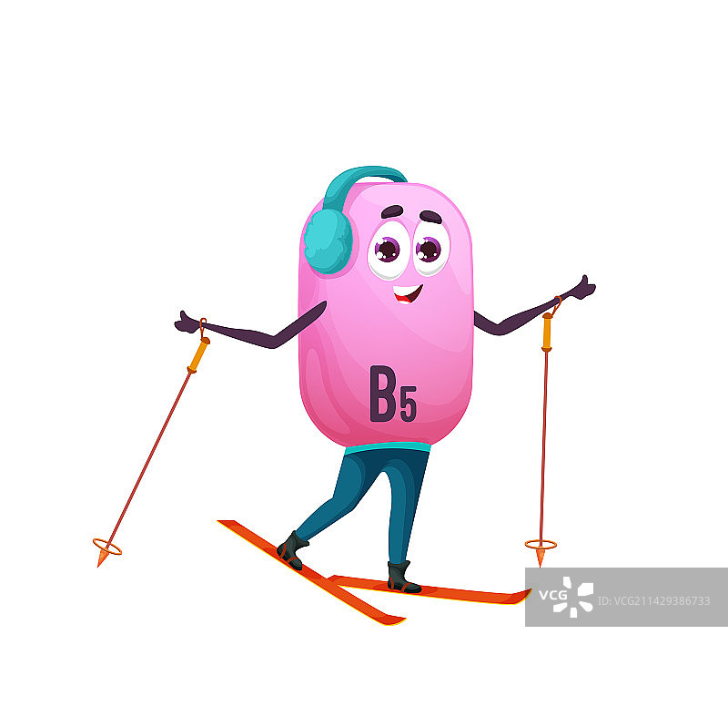 卡通维生素B5角色滑雪冬季运动图片素材
