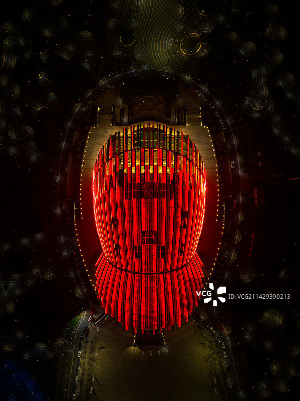 浙江金华婺城区中国婺剧院城市夜景航拍图片素材