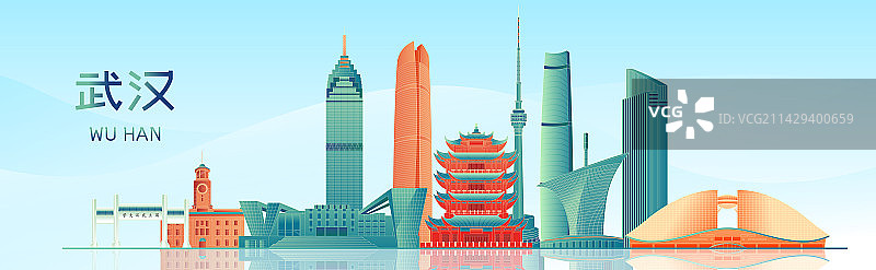 国风武汉城市地标建筑矢量插画海报图片素材