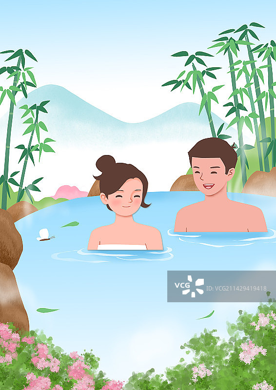 情侣泡温泉图片素材