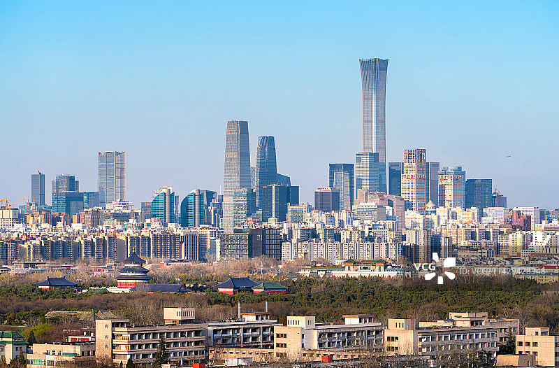 北京市天坛公园和国贸同框图片素材