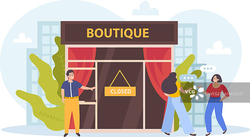 精品店停止营业扁平化构图图片素材