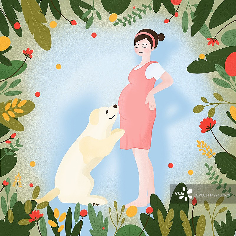 孕期也能和狗狗在一起图片素材