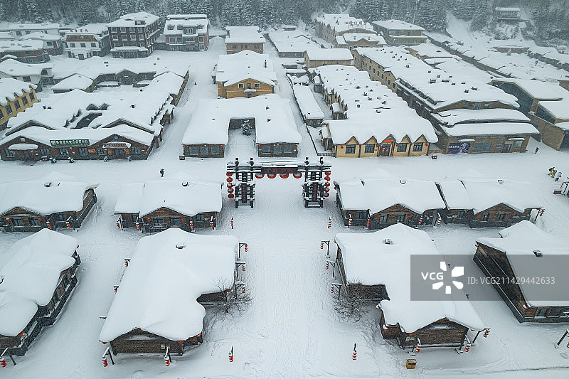 中国东北黑龙江牡丹江雪乡风景区航拍图片素材