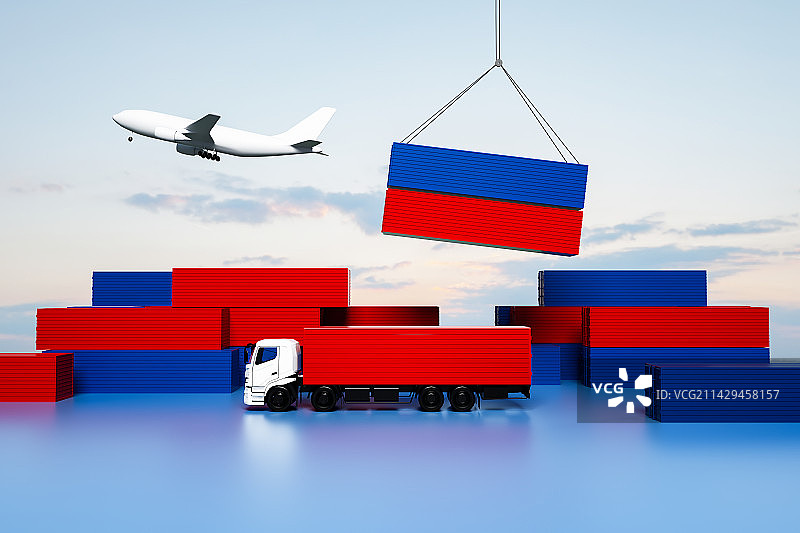 抽象概念码头上的货物集装箱和汽车图片素材