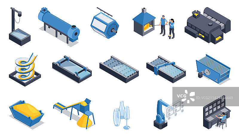 玻璃生产2.5D等距彩色合集图片素材