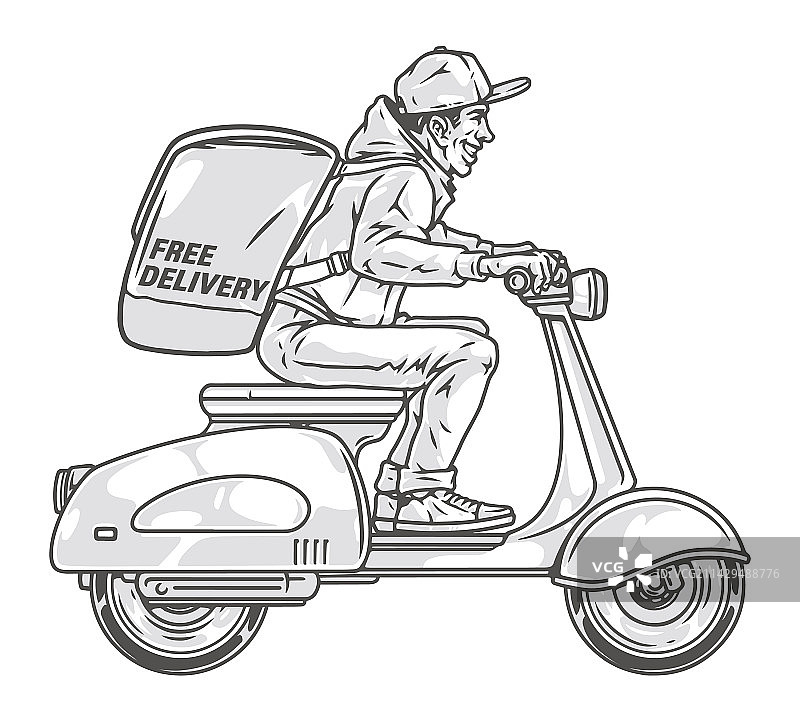 单色踏板车快递员标志图片素材