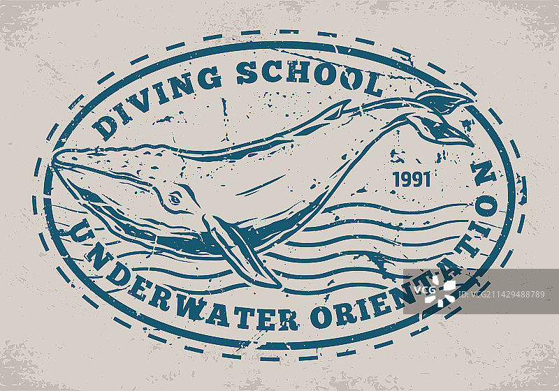 潜水学校复古单色贴纸图片素材