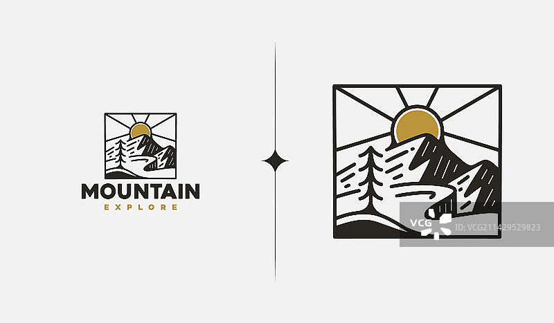 山顶阳光单线通用图案图片素材