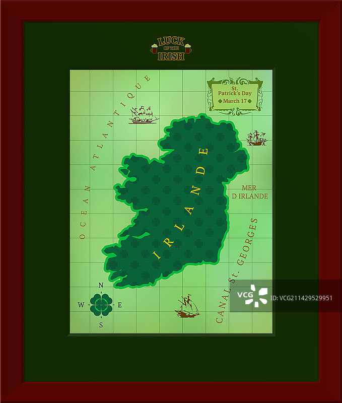扁平风格的圣帕特里克节爱尔兰地图图片素材