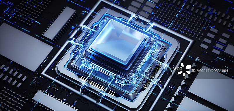 3D抽象现代科技芯片空间场景图片素材
