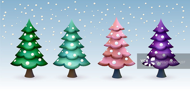 3D圣诞树套装圣诞节隔离图标图片素材