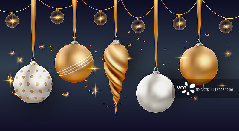 用于圣诞装饰的3D金色球体图片素材