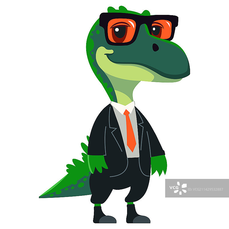 穿商务西装和戴眼镜的绿色恐龙图片素材
