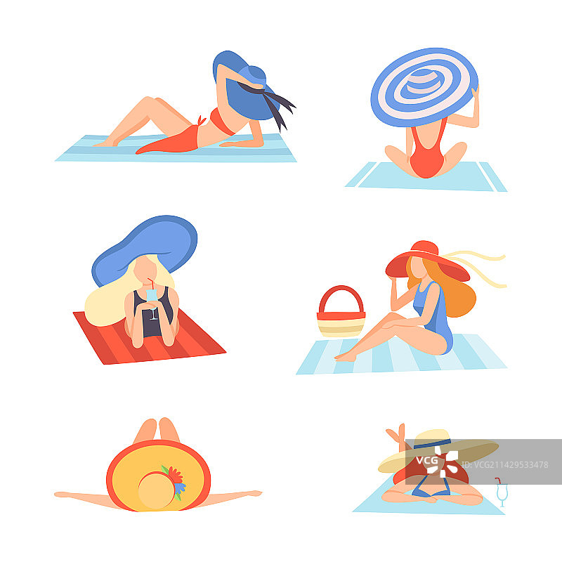 戴着宽边帽的年轻女人身穿泳衣图片素材