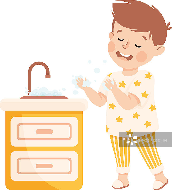 在水槽里洗手的可爱男孩，快乐的孩子图片素材