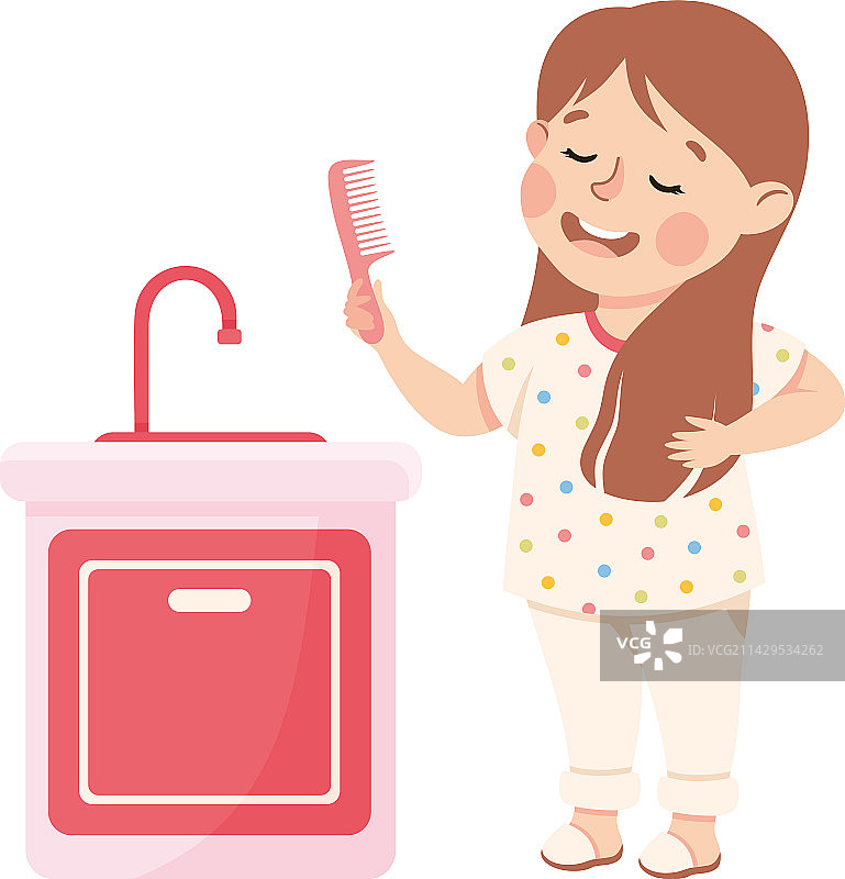 梳头的可爱女孩（快乐儿童）图片素材