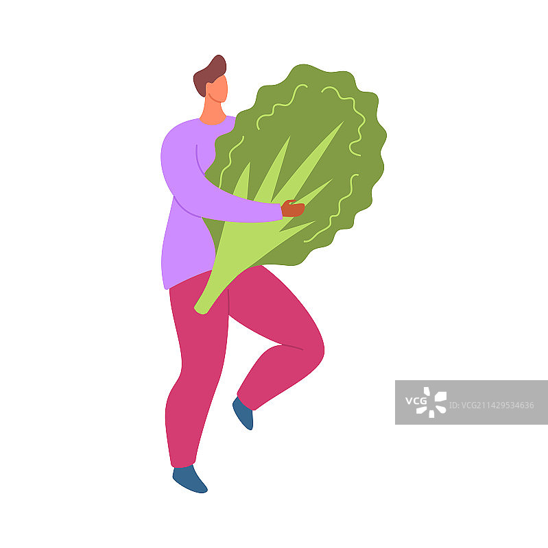 卡通彩色人物男孩手持生菜图片素材