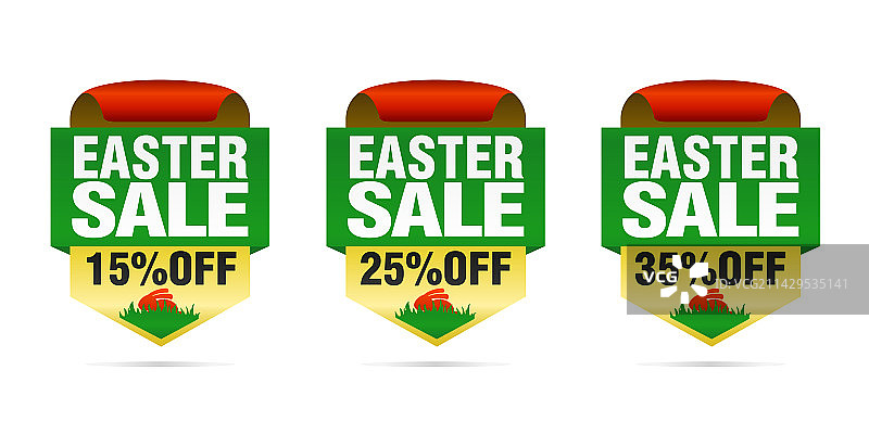 复活节促销徽章套装，优惠15％、25％、35％图片素材