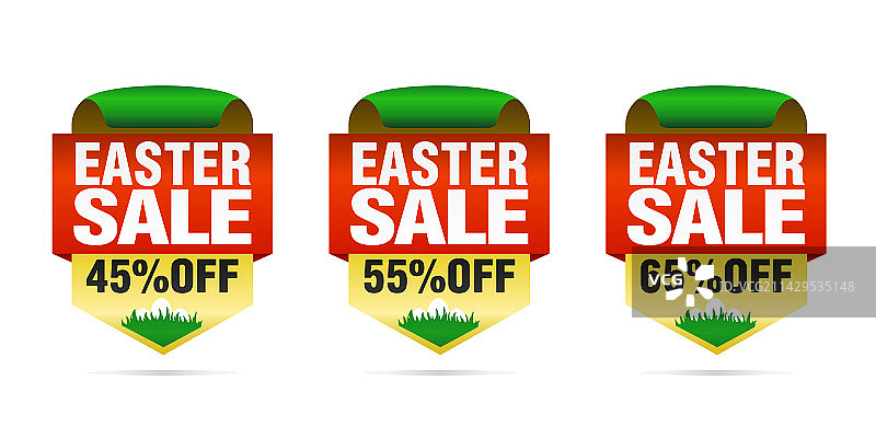 复活节促销标签套装，折扣45%、55%、65%图片素材