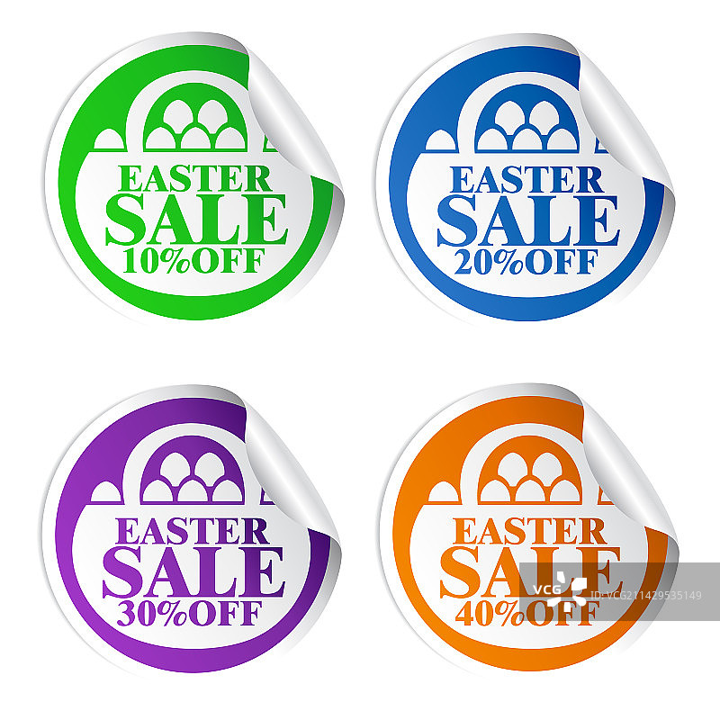 复活节促销彩色贴纸折扣购物篮图片素材