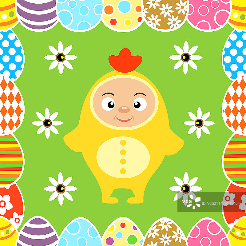 复活节儿童小鸡服装无缝图案图片素材